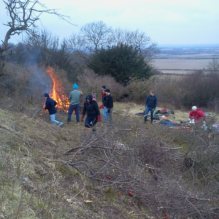 Brash burning on a typical coppicing task by volunteers in southern England